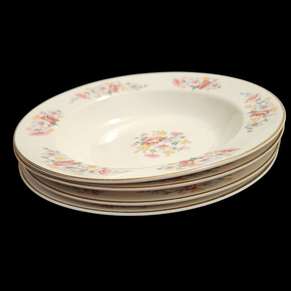 Homer Laughlin 8.5" Soup Bowls Set of 4 – Floral Pattern Gold Trim USA - Picture 1 of 6